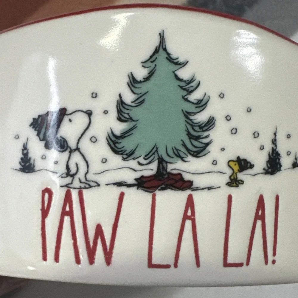 Rae Dunn Peanuts Dog Cat Pet Bowl, Winter Christmas, Paw La La !